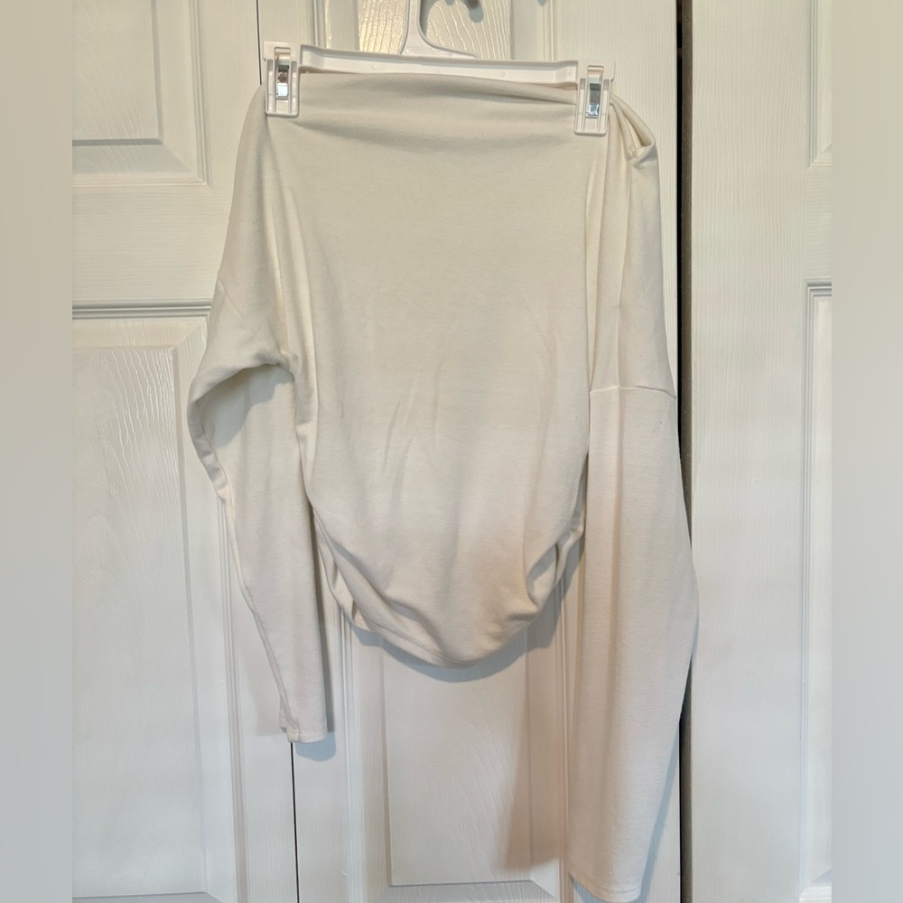 Lush Asymmetrical Cream Long Sleeve Off the Shoulder Blouse